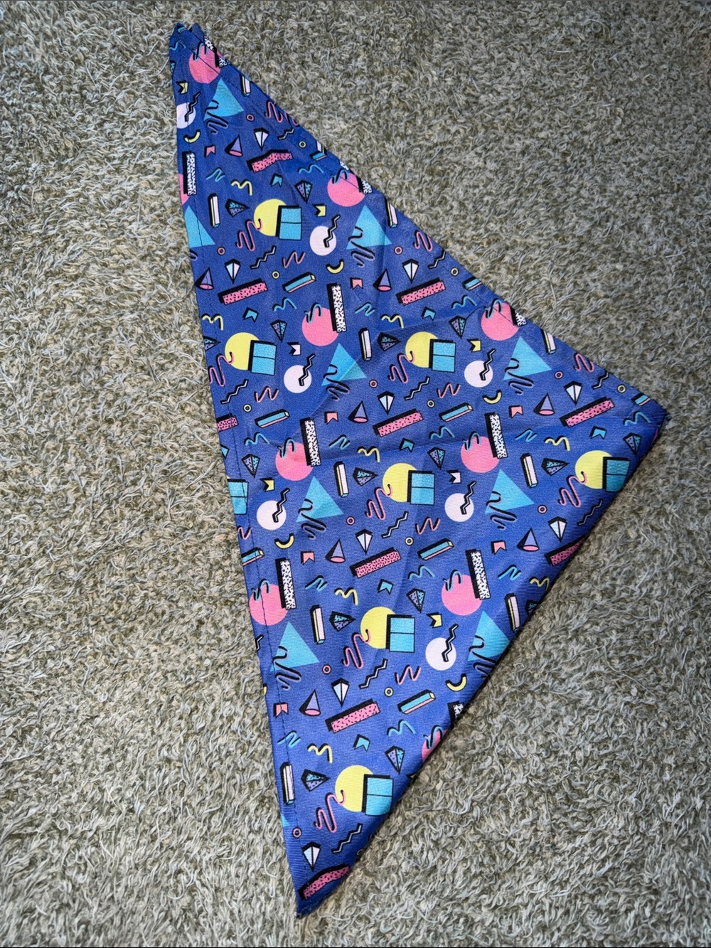 Retro Geo Print Triangle Bandana - Purple with Bright Accents for pets